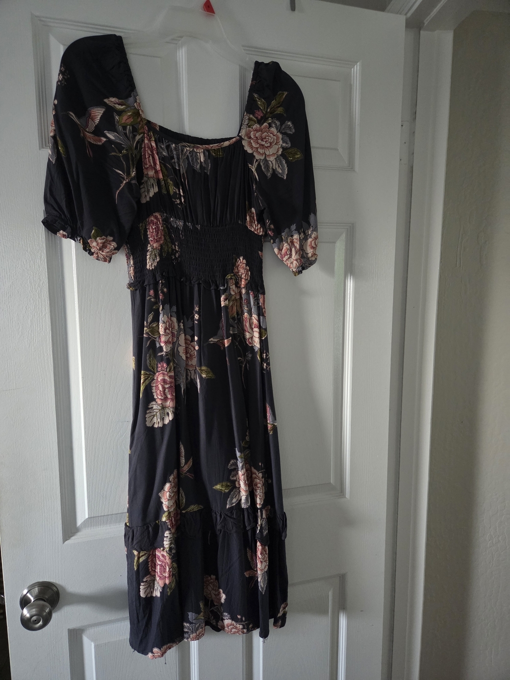 Angie Black Maxi Dress with Pink Floral Print